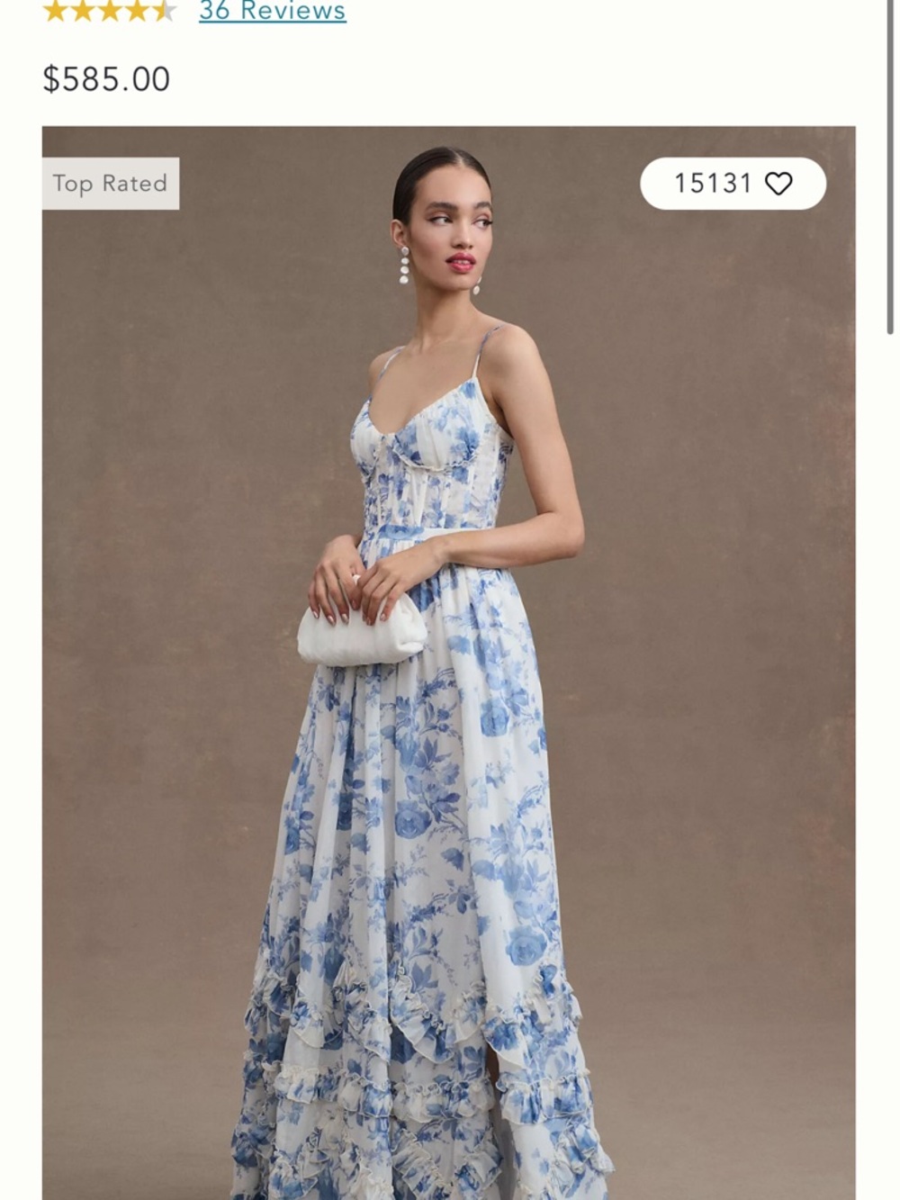 V. CHAPMAN CARMEN CORSET FRONT-SLIT RUFFLED GOWN- Provencal Blue Floral, BHLDN
